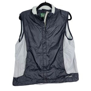 LL Bean Women's Lightweight Vest Full Zip Gray Black‎ Sleeveless Jacket Large